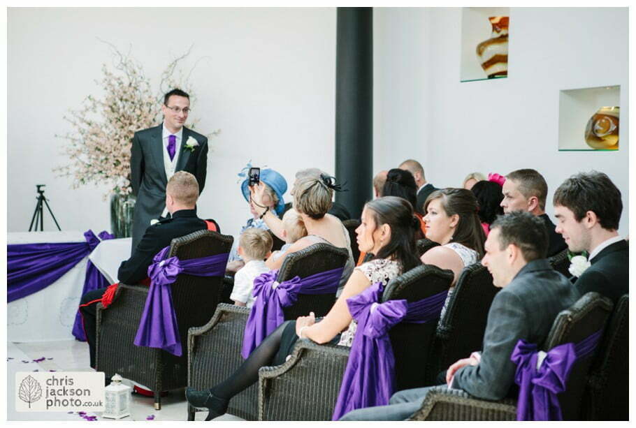gibbon bridge hotel orangery wedding ceremony groom guests wedding photographer gibbon bridge hotel Chris and Hazel Wedding Photography Cheryl Menzies & Simon Hopley Cheryl hopley