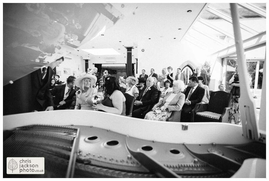 gibbon bridge hotel orangery wedding ceremony piano guests wedding photographer gibbon bridge hotel Chris and Hazel Wedding Photography Cheryl Menzies & Simon Hopley Cheryl hopley