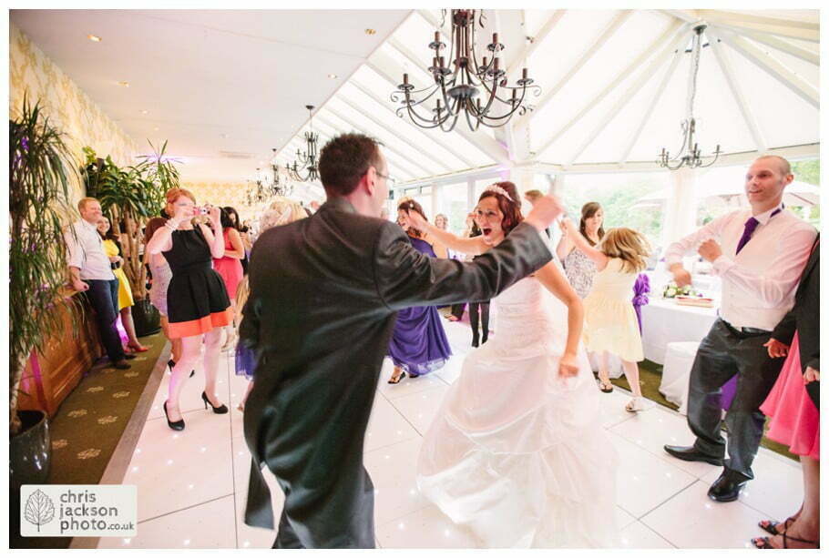 gibbon bridge reception dance floor evening bride groom dancing guests wedding photographer gibbon bridge hotel Chris and Hazel Wedding Photography Cheryl Menzies & Simon Hopley Cheryl hopley