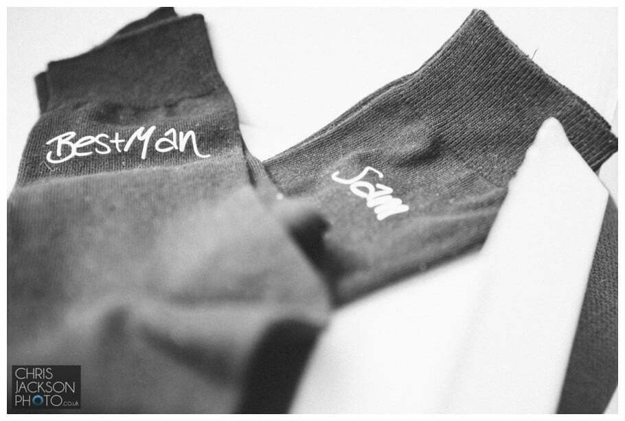 Doubletree by Hilton Wedding Photographer Leeds City Centre Wedding by Chris & Hazel Wedding photography - Tina & Sam 017 best man socks, groom socks, personalised bet man socks, personalised groom socks, name,