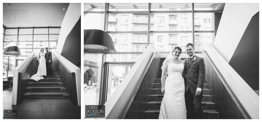 Doubletree by Hilton Wedding Photographer Leeds City Centre Wedding by Chris & Hazel Wedding photography - Tina & Sam 090 bride and groom portrait leeds doubletree by hilton leeds city centre wedding stairs inside chris & hazel wedding photography