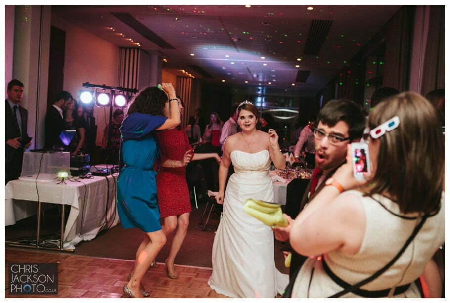 Doubletree by Hilton Wedding Photographer Leeds City Centre Wedding by Chris & Hazel Wedding photography - Tina & Sam 160 bride groom guests dancing dance floor wedding photography leeds doubletree by hilton