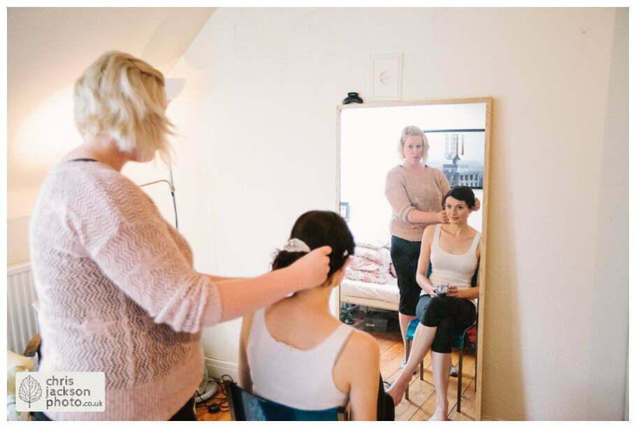 York Castle Museum Wedding Photographer York - Chris & Hazel Wedding Photography - Rory Dalgliesh & Rebecca Weinkauf 026 bride preparations getting ready bridal hair make up york wedding photographer chris and hazel wedding photography