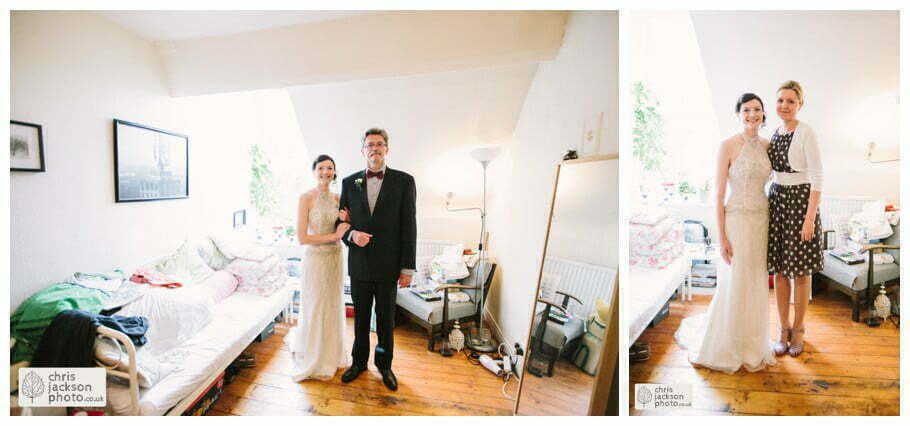 York Castle Museum Wedding Photographer York - Chris & Hazel Wedding Photography - Rory Dalgliesh & Rebecca Weinkauf 030 bride preparations getting ready bride in wedding dress father of bride proud formal documentary york wedding photographer chris and hazel wedding photography