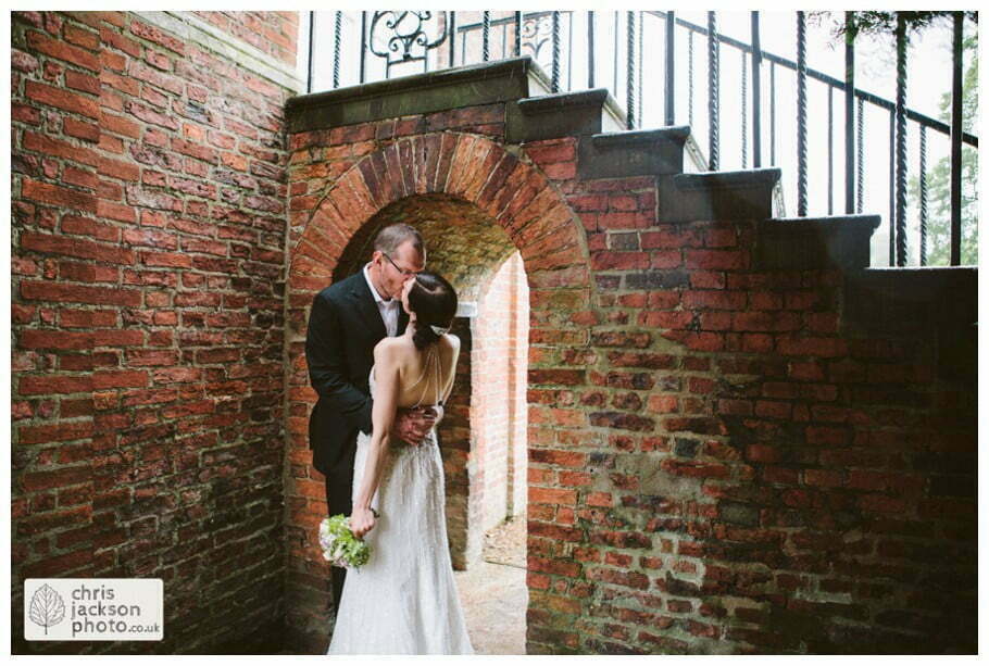 York Castle Museum Wedding Photographer York - Chris & Hazel Wedding Photography - Rory Dalgliesh & Rebecca Weinkauf 078 backless wedding dress bride groom portrait portraits bridal photograph photographs formal york university the quiet place wedding day weddings documentary york wedding photographer chris and hazel wedding photography