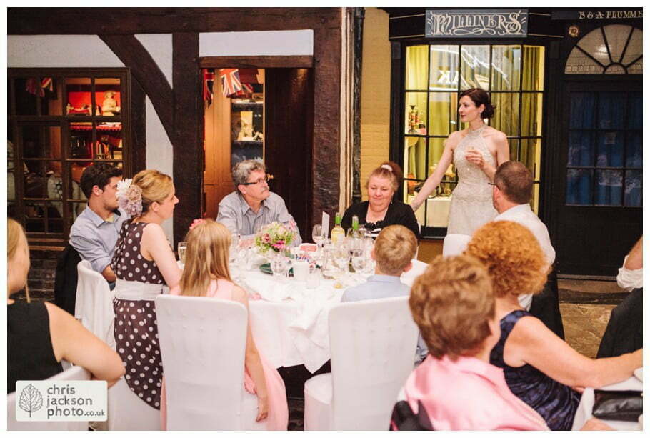 York Castle Museum Wedding Photographer York - Chris & Hazel Wedding Photography - Rory Dalgliesh & Rebecca Weinkauf 112 bride speech wedding breakfast old victorian street set wedding venue york castle museum wedding photography wedding photographer York chris & hazel wedding photography