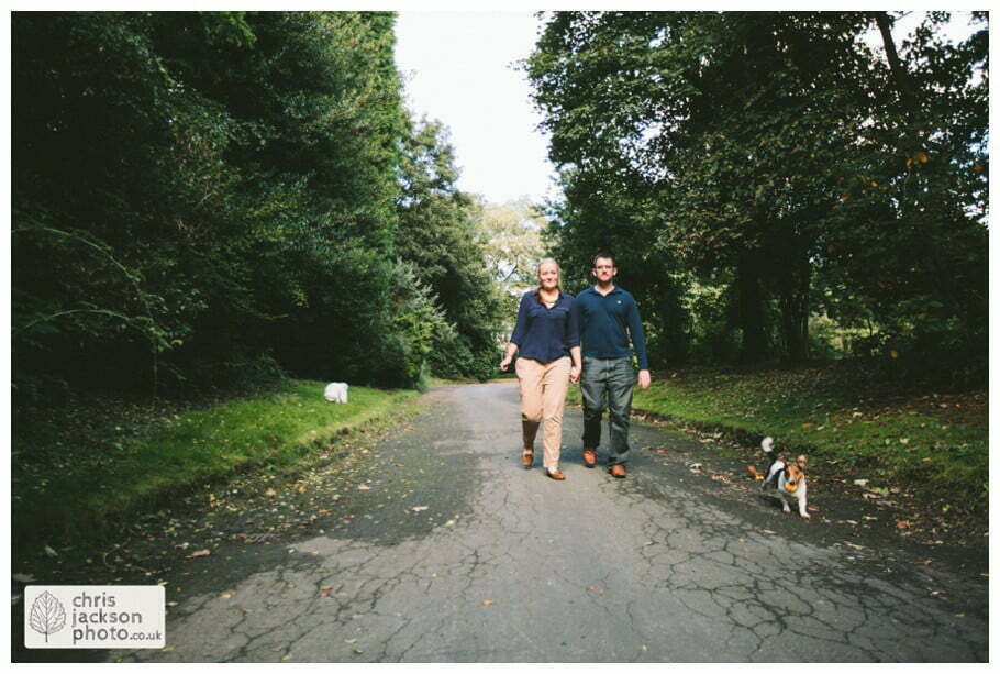 Engagement Session Stamford Park ashton under lyne pre wedding photography couple walking dog