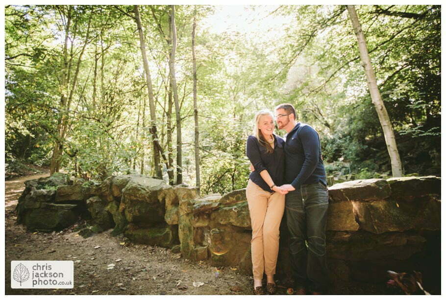 manchester Engagement Session Stamford Park ashton under lyne pre wedding photography couple lens flare sun light forest trees woodland chris and hazel wedding photography