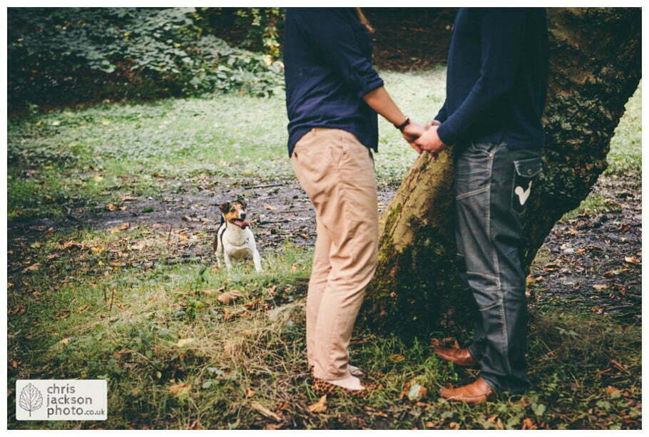 manchester Engagement Session Stamford Park ashton under lyne pre wedding photography couple forest trees woodland dog chris and hazel wedding photography