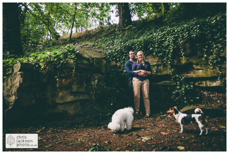 manchester Engagement Session Stamford Park ashton under lyne pre wedding photography couple forest trees dog dogs ivy woodland chris and hazel wedding photography
