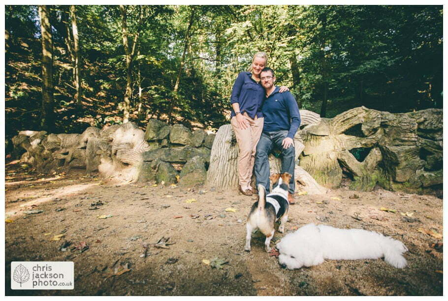 manchester Engagement Session Stamford Park ashton under lyne pre wedding photography couple forest trees dog dogs woodland chris and hazel wedding photography