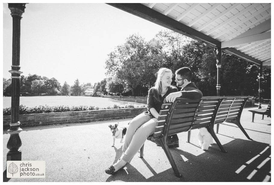 manchester Engagement Session Stamford Park pavilion bowling green bench ashton under lyne pre wedding photography couple chris and hazel wedding photography