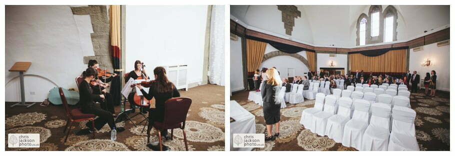 musicians violin cello wedding ceremony tilden suite shrigley hall wedding venue Shrigley Hall Wedding Photography Cheshire by Chris & Hazel Nina Markarian Nina Kavanagh Joe Kavanagh