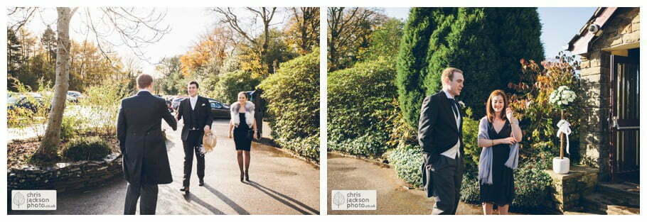 groom best man ushers outside with guests greeting shrigley hall wedding venue Shrigley Hall Wedding Photography Cheshire by Chris & Hazel Nina Markarian Nina Kavanagh Joe Kavanagh