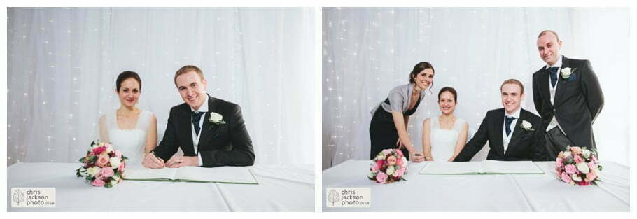 bride and groom sign signing register wedding ceremony tilden suite shrigley hall wedding venue Shrigley Hall Wedding Photography Cheshire by Chris & Hazel Nina Markarian Nina Kavanagh Joe Kavanagh