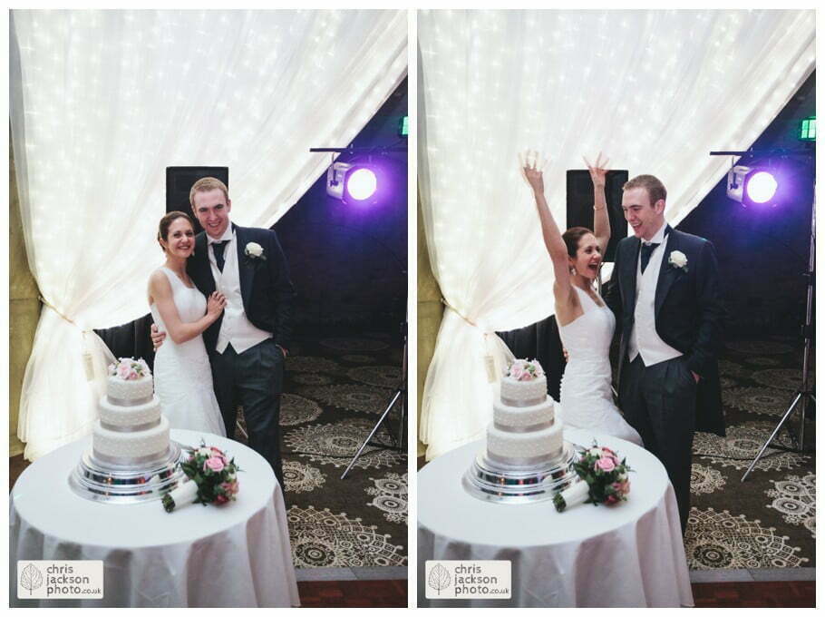 bride and groom cut wedding cake evening reception documentary wedding photography cheshire shrigley hall wedding venue Shrigley Hall Wedding Photography Cheshire by Chris & Hazel Nina Markarian Nina Kavanagh Joe Kavanagh