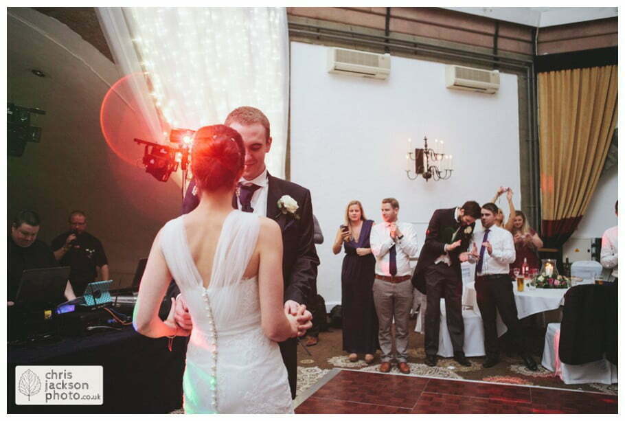 bride and groom first dance wedding guests dancing dance floor evening reception documentary wedding photography cheshire shrigley hall wedding venue Shrigley Hall Wedding Photography Cheshire by Chris & Hazel Nina Markarian Nina Kavanagh Joe Kavanagh