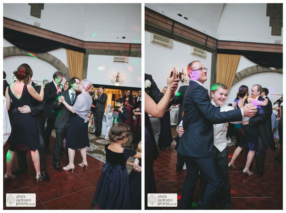 wedding guests dancing dance floor evening reception documentary wedding photography cheshire shrigley hall wedding venue Shrigley Hall Wedding Photography Cheshire by Chris & Hazel Nina Markarian Nina Kavanagh Joe Kavanagh
