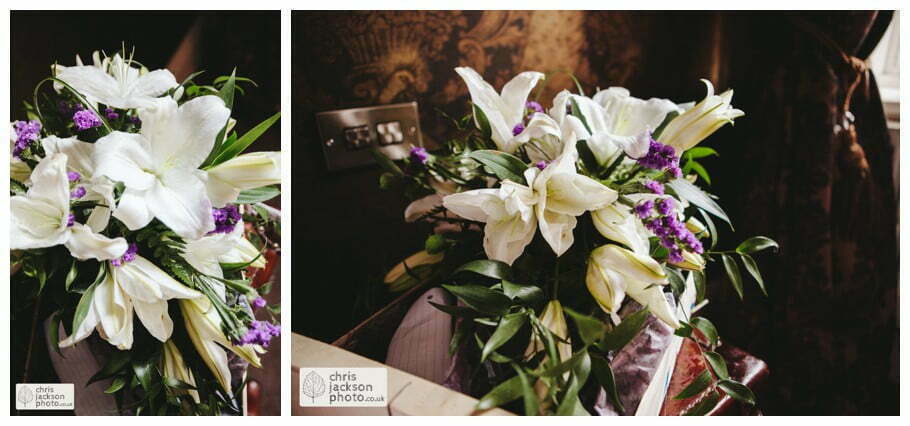 bridal flowers bouquet purple white cream ivory Eaves Hall Wedding Photographer Lancashire Clitheroe Wedding Photography by Chris & Hazel Wedding Photography - Steph Blight Steph Duxbury & Iain Duxbury