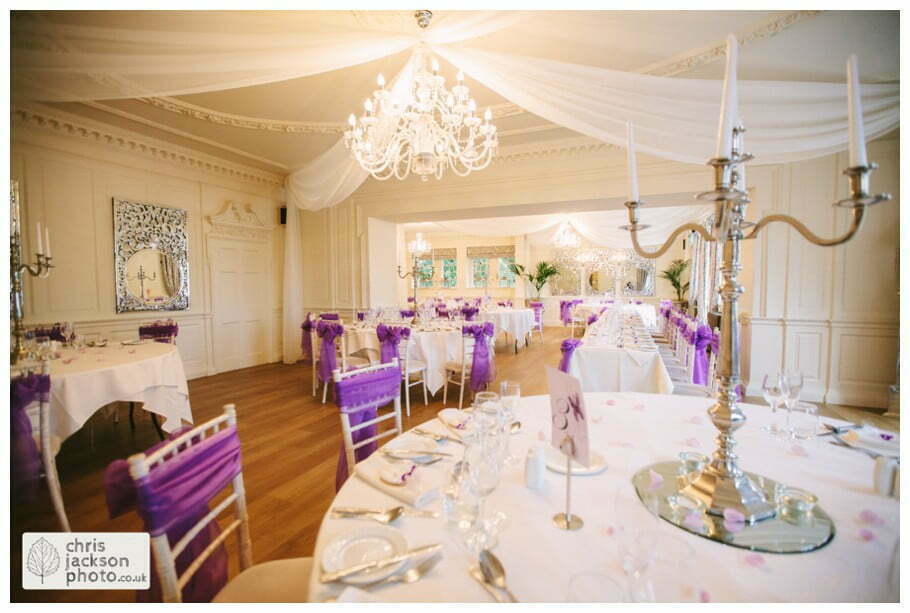 table plan chair covers purple wedding breakfast room wedding reception documentary reportage Eaves Hall Wedding Photographer Lancashire Clitheroe Wedding Photography by Chris & Hazel Wedding Photography - Steph Blight Steph Duxbury & Iain Duxbury