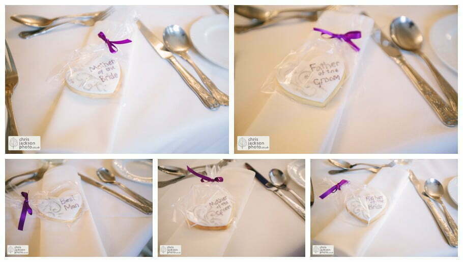 personalised wedding heart biscuits bride and groom mother of bride father of bride best man bridesmaid wedding breakfast room wedding reception documentary reportage Eaves Hall Wedding Photographer Lancashire Clitheroe Wedding Photography by Chris & Hazel Wedding Photography - Steph Blight Steph Duxbury & Iain Duxbury