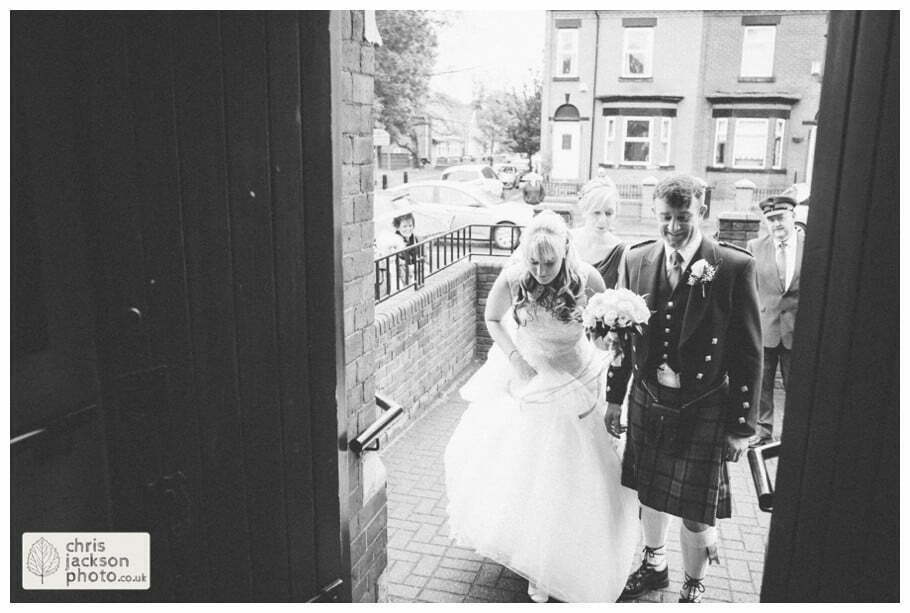 Manchester Wedding Photographer St Anne's Church Wedding Photographer Dukinfield Town Hall Wedding Photography by Chris & Hazel Katrina & John 025 bride and father of bride entering church St Annes church St. Anne's church openshaw wedding photographer by Manchester Wedding Photographer Chris & Hazel