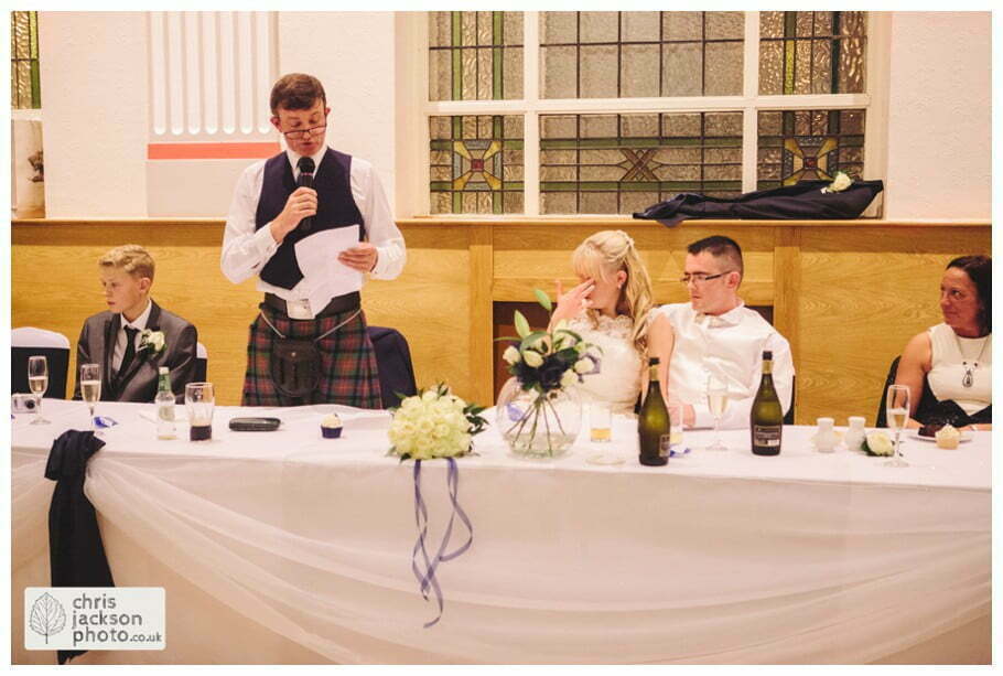 Manchester Wedding Photographer St Anne's Church Wedding Photographer Dukinfield Town Hall Wedding Photography by Chris & Hazel Katrina & John 098 father of bride speech documentary reaction shot Dukinfield Town Hall wedding photographer by Manchester Wedding Photographer Chris & Hazel