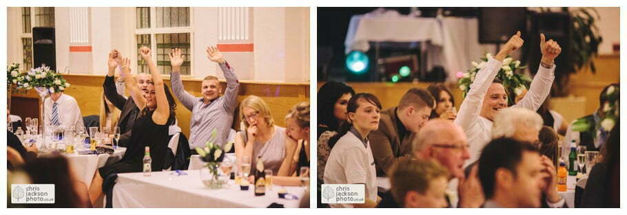 Manchester Wedding Photographer St Anne's Church Wedding Photographer Dukinfield Town Hall Wedding Photography by Chris & Hazel Katrina & John 106 guests clap best man speech documentary reaction shot Dukinfield Town Hall wedding photographer by Manchester Wedding Photographer Chris & Hazel