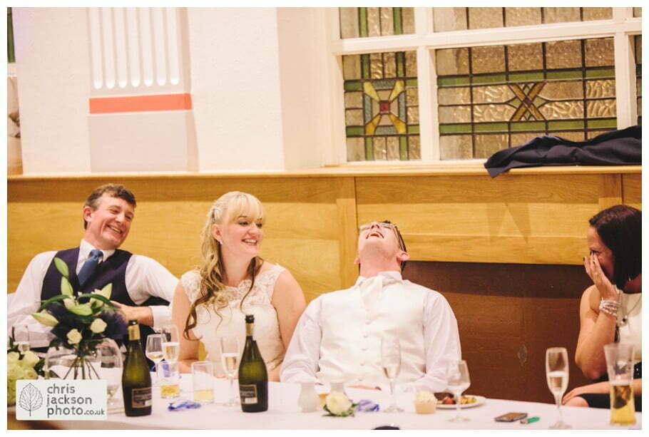 Manchester Wedding Photographer St Anne's Church Wedding Photographer Dukinfield Town Hall Wedding Photography by Chris & Hazel Katrina & John 112 best man speech documentary reaction shot Dukinfield Town Hall wedding photographer by Manchester Wedding Photographer Chris & Hazel