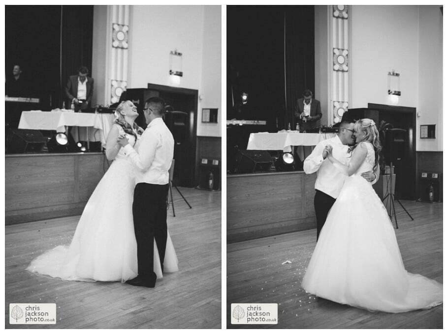 Manchester Wedding Photographer St Anne's Church Wedding Photographer Dukinfield Town Hall Wedding Photography by Chris & Hazel Katrina & John 118 bride and groom first dance dancing dance floor documentary reaction shot Dukinfield Town Hall wedding photographer by Manchester Wedding Photographer Chris & Hazel