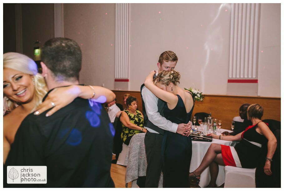 Manchester Wedding Photographer St Anne's Church Wedding Photographer Dukinfield Town Hall Wedding Photography by Chris & Hazel Katrina & John 139 bride and groom dance dancing dance floor guests Dukinfield Town Hall wedding photographer by Manchester Wedding Photographer Chris & Hazel