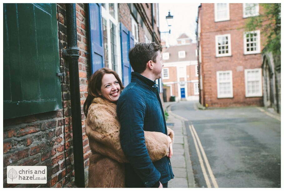 Pre wedding photography York city centre street shambles engagement photography session by Chris and Hazel wedding photography york - Sally Ford Mike Mackenzie