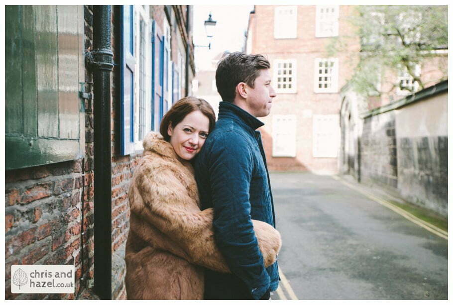 Pre wedding photography York city centre street shambles engagement photography session by Chris and Hazel wedding photography york - Sally Ford Mike Mackenzie