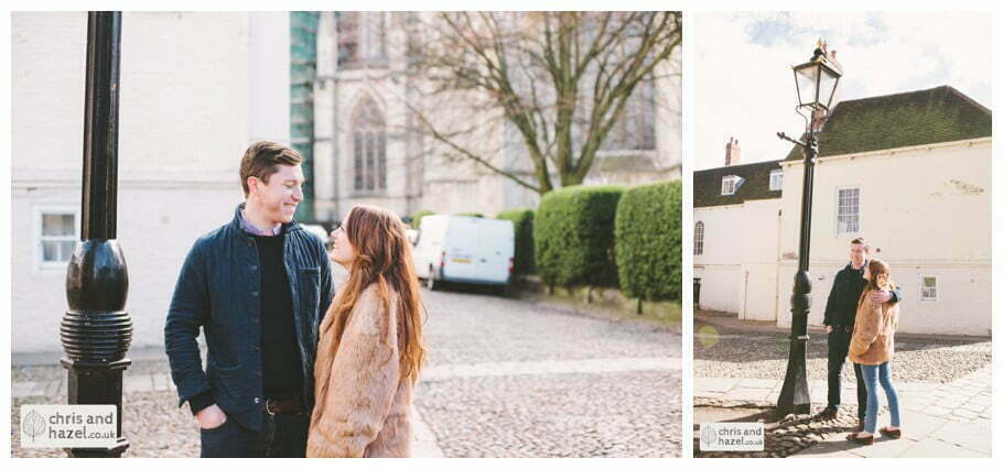 Pre wedding photography York city centre street shambles engagement photography session by Chris and Hazel wedding photography york - Sally Ford Mike Mackenzie