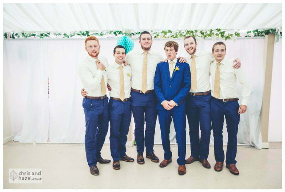 rain raining indoor wedding formal family photography groom lifted lifting up ushers best man creative wedding formal inside The venue at Wimberry hill wedding day diy vintage wedding glossop The venue at wimberry hill glossop wedding photography by Glossop wedding photographers chris and hazel natasha thorley jake rowarth