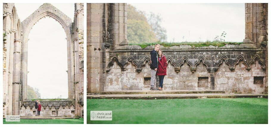 Rippon engagement photography wedding photographer Fountains Abbey yorkshire wedding photographer chris and hazel ruins couple ben frankie