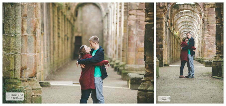 Rippon engagement photography wedding photographer Fountains Abbey yorkshire wedding photographer chris and hazel ruins couple