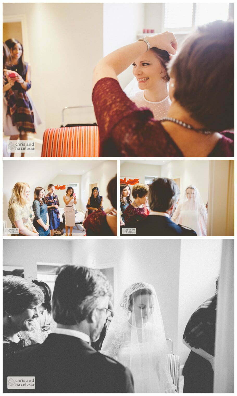 bride with father bridesmaids mother of bride getting ready preparations the apartment at purey cust house precentors court york city centre documentary wedding photography ben frankie wedding photographer york wedding photography wedding winter chris and hazel wedding photography york
