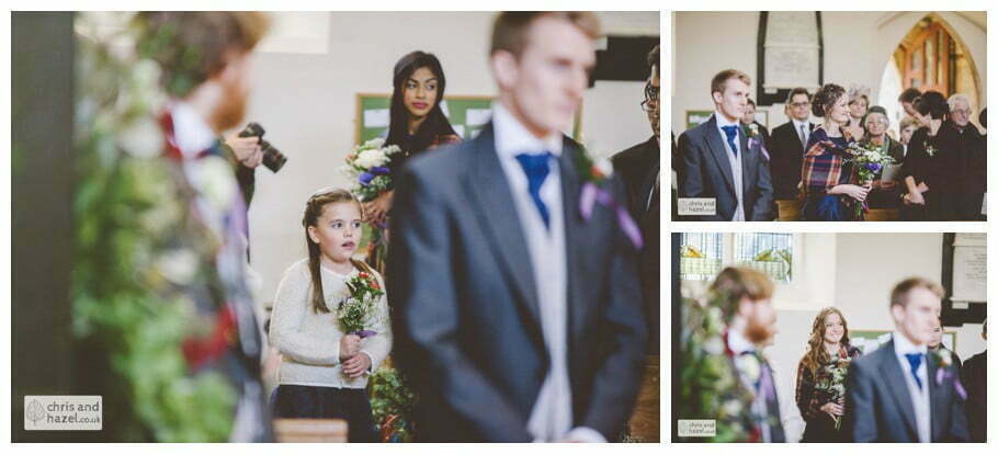 bridesmaids enter church heslington church documentary wedding photography ben frankie wedding photographer heslington church wedding york wedding photography wedding winter chris and hazel wedding photography york