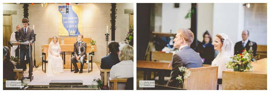 bride and groom at alter heslington church documentary wedding photography ben frankie wedding photographer heslington church wedding york wedding photography wedding winter chris and hazel wedding photography york