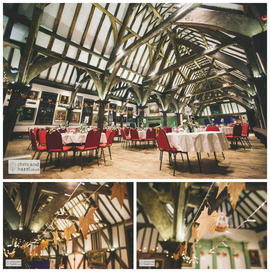 ben frankie wedding breakfast room inside interior medieval guildhall merchant adventurers hall york wedding photography bride and groom christmas wedding winter chris and hazel wedding photography york