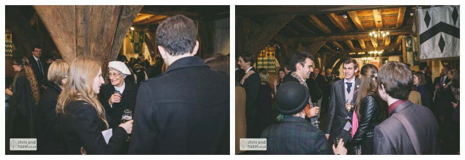 guests mingling ben frankie merchant adventurers hall york wedding photography bride and groom christmas wedding winter chris and hazel wedding photography york
