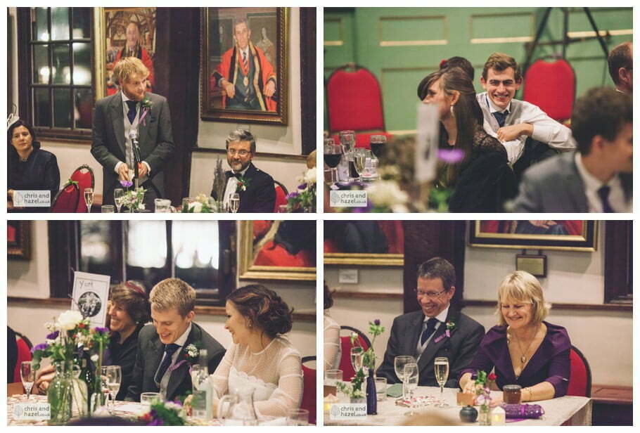 guest reactions wedding speech speech ben frankie merchant adventurers hall york wedding photography bride and groom christmas wedding winter chris and hazel wedding photography york