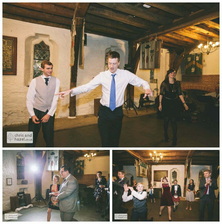 ceilidh band first dance guests dancing ben frankie wedding photographer merchant adventurers hall york wedding photography bride and groom christmas wedding winter chris and hazel wedding photography york