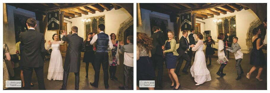 ceilidh band first dance guests dancing ben frankie wedding photographer merchant adventurers hall york wedding photography bride and groom christmas wedding winter chris and hazel wedding photography york