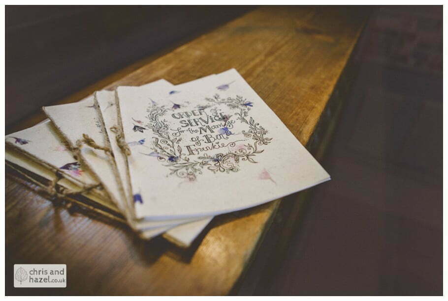 illustrated order of service heslington church documentary wedding photography ben frankie wedding photographer heslington church wedding york wedding photography wedding winter chris and hazel wedding photography york