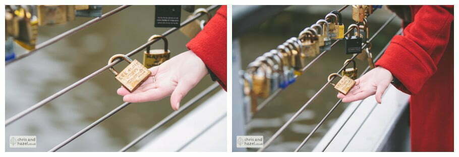 urban rain city brewery wharf clarence dock padlocks lock love name scratched into locks leeds pre wedding photography engagement session photographer leeds lee osbourne lois dyer
