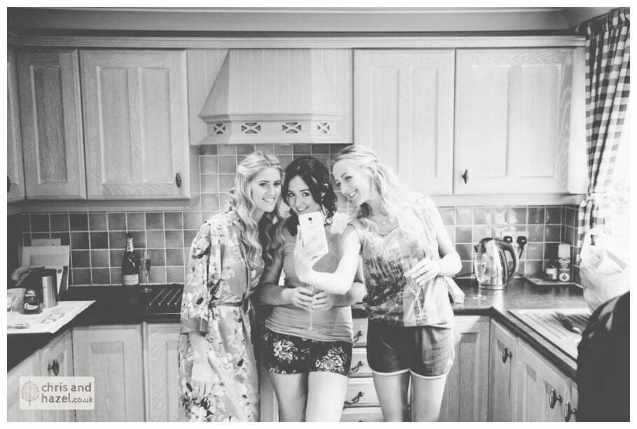 Bridesmaids selfie Bride preparations bridal prep getting ready hair make up Dewsbury Wedding Photographer Chris and Hazel Wedding Photography Steven Mountford Rachel Moore