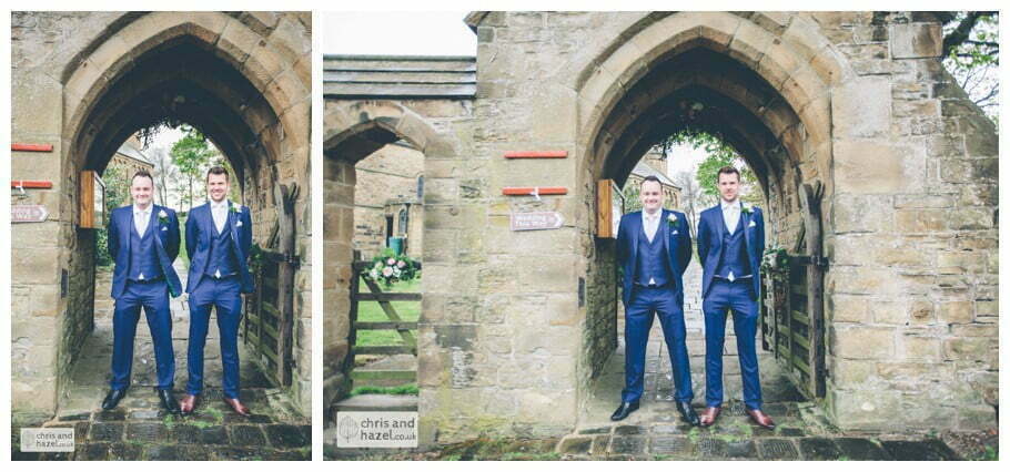 Groom and best man outside whitely church wedding Dewsbury Wedding Photographer Whitly Chris and Hazel Wedding Photography Steven Mountford Rachel Moore