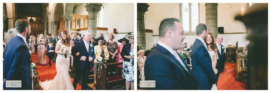 bride and father walking down aisle ceremony Whitly Church wedding Dewsbury Wedding Photographer Whitly Chris and Hazel Wedding Photography Steven Mountford Rachel Moore